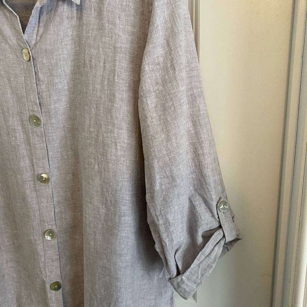 Habitat Light Gray Linen Blend Long Line Shirt - Picture 3 of 11